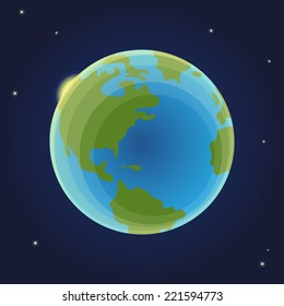 Planet Earth in space with sun behind it