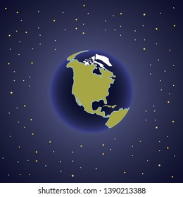 Planet Earth space view .Universe with Earth on the centre and stars all around. dark background. vector illustration