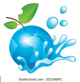 Planet Earth in the spray of clean water
