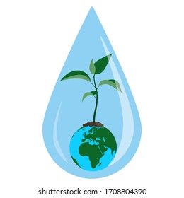 Planet Earth with a sprout in a drop. World Environment Day. vector illustration
