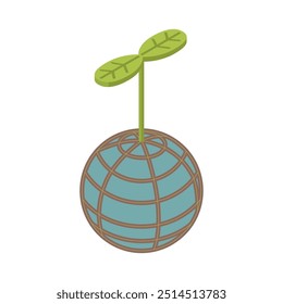 Planet Earth with sprout - hand drawn isometric vector illustration.