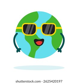 Planet Earth sticker mascot character with cute expression for Environment, ecology and climate themes