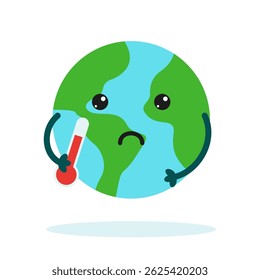Planet Earth sticker mascot character with cute expression for Environment, ecology and climate themes