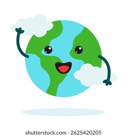 Planet Earth sticker mascot character with cute expression for Environment, ecology and climate themes
