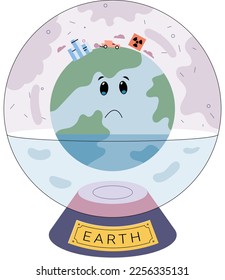Planet Earth is suffering, danger rising temperature, water in ballonglobe due to ice melting. Global warming climate changes concept Climat change metaphor. Planet risk and danger flood risk