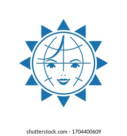Planet earth and sun. Clean solar energy. Vector icon isolated on white background.