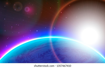 Planet Earth and the Sun on the background of space