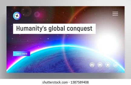 Planet Earth and the Sun on the background of space. Website template