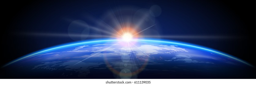 Planet earth with sunrise in space. Earth Day. Vector illustration