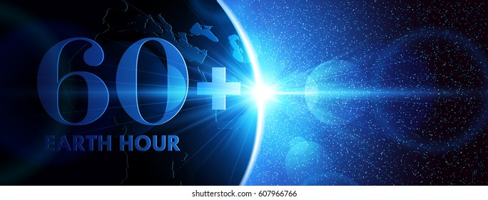 Planet earth with sunrise in space. Earth Hour. Vector illustration