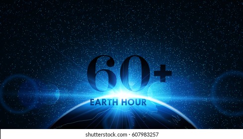 Planet earth with sunrise in space. Earth Hour. Vector illustration