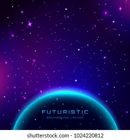 Planet earth with sunrise in space. Vector space background.