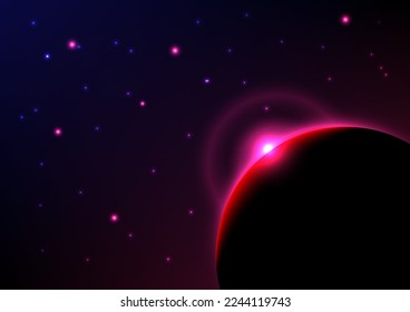 Planet earth with sunrise in space.A space illustration of sunrise the space.Sunrise with rays and lens flare 