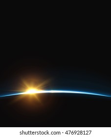 Planet earth sunrise. Sun planet earth.  Globe Horizon atmosphere. view of the earth from orbit of the planet. Background of the earth from space vector illustration