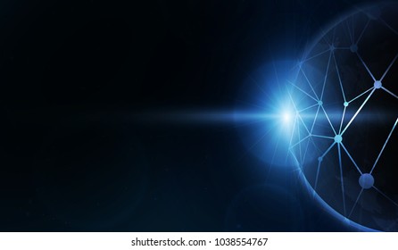 Planet earth with sunrise and technology network. vector illustration