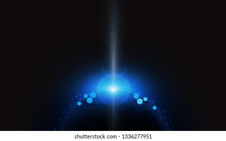 Planet earth with sunrise and technology network. vector illustration
