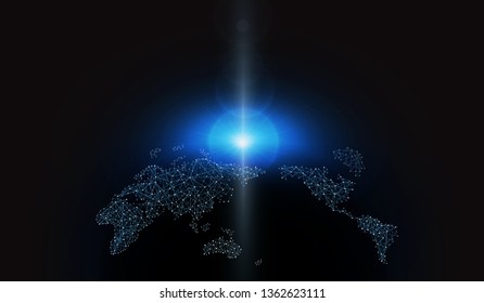 Planet earth with sunrise and technology network. vector illustration