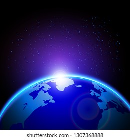 Planet earth with sunrise vector eps10.