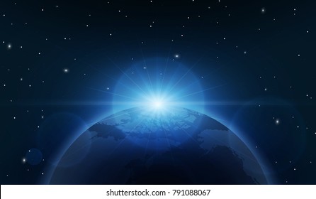 Planet earth with sunrise. vector illustration