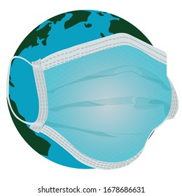 Planet Earth in a Surgical Mask to fight against Corona Virus - Vector