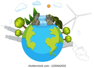 Planet earth surroded by scene illustration