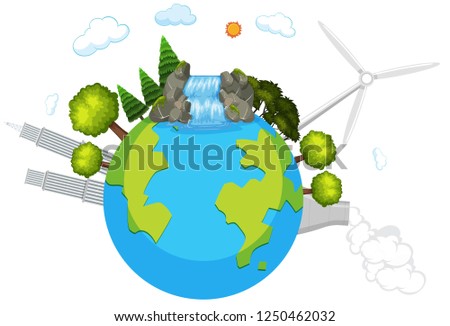 Planet earth surroded by scene illustration