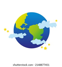 planet earth surrounded by clouds and stars. Vector illustration
