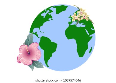 Planet earth surrounded by flowers.