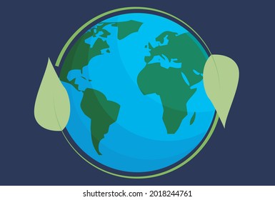 Planet earth surrounded by green leaves.