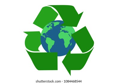 Planet earth surrounded by the recycling symbol.