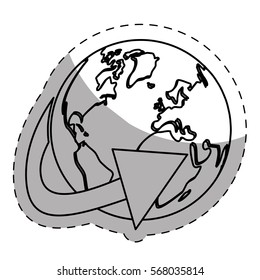 planet earth with surrounding arrow international icon image vector illustration design 