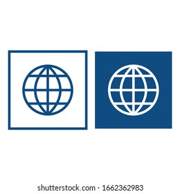 Planet Earth. The symbol is located in a square frame. Vector blue icons.