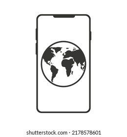 Planet earth symbol with smartphone icon. Mobile phone icon with earth globe symbol. Vector illustration