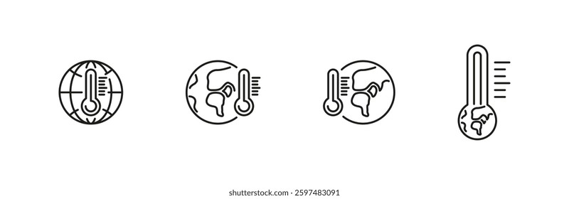 Planet Earth Temperature Vector Icon Set – Globe with Thermometer