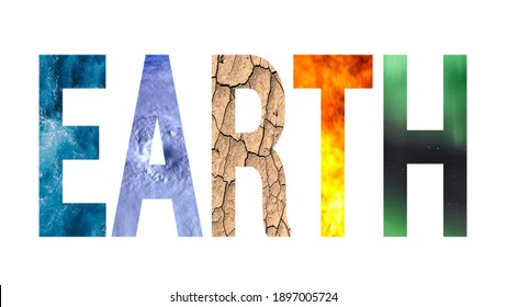 Planet Earth Text with Fire Earth Water and Air illustration