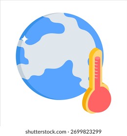 Planeta Terra com um termômetro simbolizando as questões climáticas do aquecimento global.