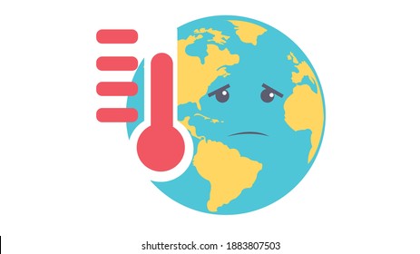 Planet Earth with a thermometer that shows high temperatures for global warming illustration icon