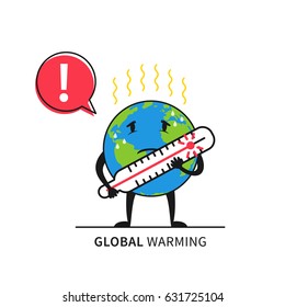 Planet earth with thermometer vector illustration. Global warming concept graphic design. Globe with exclamation (warning) mark and thermometer creative concept.
