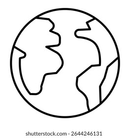Planet earth thin line icon, cosmos concept. Vector graphics. World globe with continents and oceans sign on white background, style mobile or design