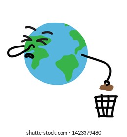 Planet Earth throws garbage in the trash. Global problems. Vector illustration.