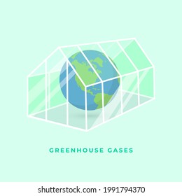 The planet earth in a transparent glasshouse. Greenhouse gases or greenhouse effect concept.