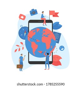 Planet Earth for travel flat design concept with two airplanes