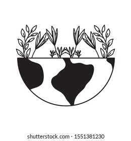 planet earth with tree plants on white background vector illustration design