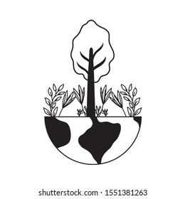 planet earth with tree plants on white background vector illustration design