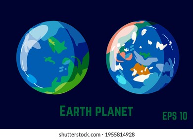 Planet earth in two variations, bright, flat style. Vector illustration