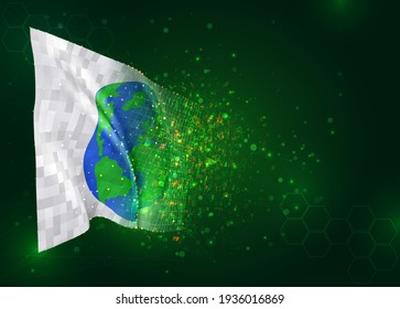 planet Earth vector 3d flag on green background with polygons and data numbers