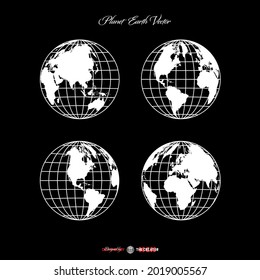 Planet Earth Vector - Globe Set. Planet Earth. Geographical Longitude, Latitude, Equator, Cartography. Sphere Rotation. Vector.