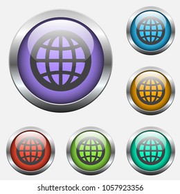 planet earth vector icon on color glass buttons