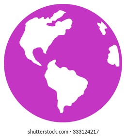 Planet Earth vector icon. Style is flat symbol, violet color, rounded angles, white background.