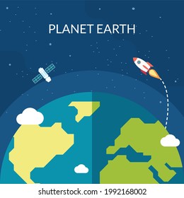 Fondo de la ilustración del vector de la tierra planetaria en estilo plano. Adecuado para banners web, medios sociales, postales, presentación y muchos más.